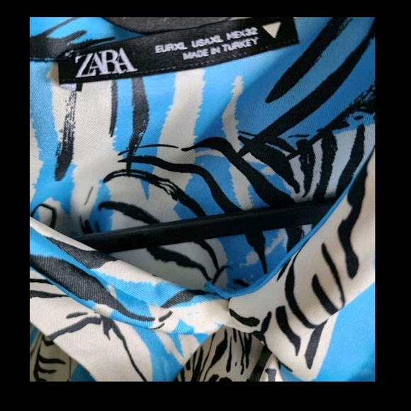 Zara Blue and Black Zebra-Print Tie-Front Blouse - Picture 5 of 5